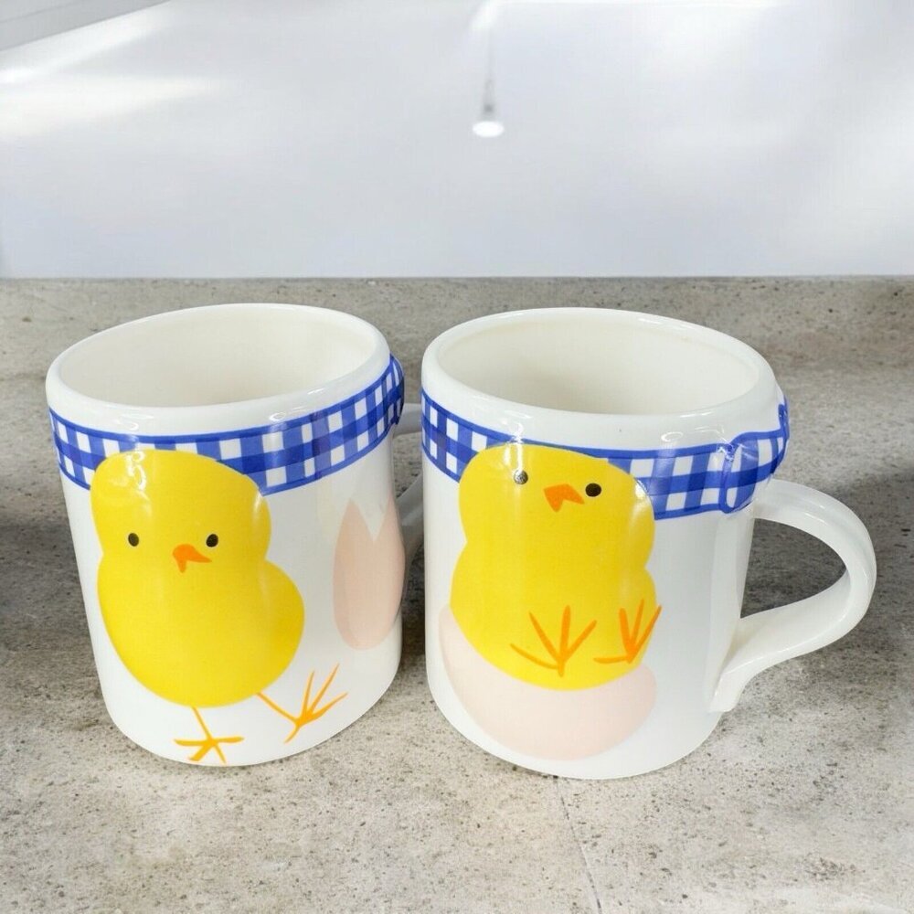 1984 Vintage Gallery Originals Yellow Chick Mug Cup 8 Oz Set‎ 2 Ceramics Mugs